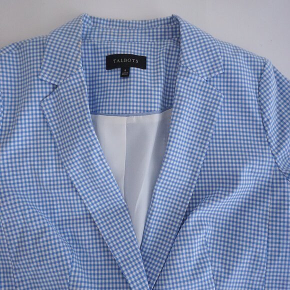 Talbots Blue Gingham Check Blazer Preppy Cottagecore Spring Layering Jacket 8 - Picture 9 of 11